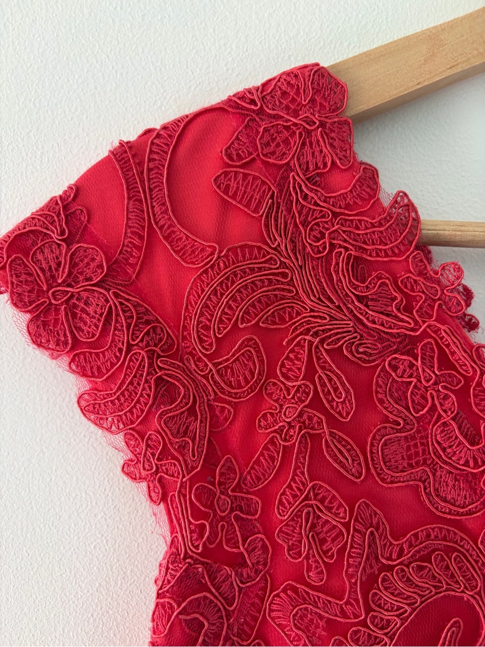 Tadashi Shoji Size 6 Flame Red Corded Lace Tulle Sheath Cocktail Dress - Picture 5 of 13